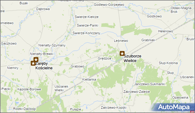 mapa Grędzice gmina Szulborze Wielkie, Grędzice gmina Szulborze Wielkie na mapie Targeo