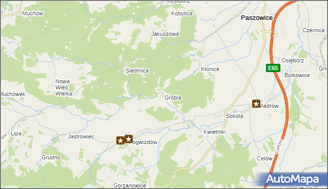 mapa Grobla gmina Paszowice, Grobla gmina Paszowice na mapie Targeo
