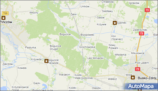 mapa Grochowiska gmina Pińczów, Grochowiska gmina Pińczów na mapie Targeo