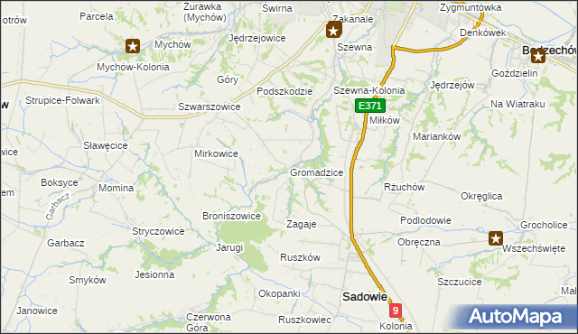 mapa Gromadzice gmina Bodzechów, Gromadzice gmina Bodzechów na mapie Targeo
