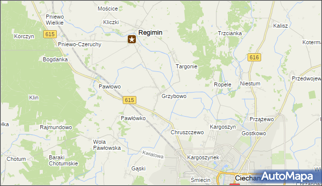 mapa Grzybowo gmina Regimin, Grzybowo gmina Regimin na mapie Targeo
