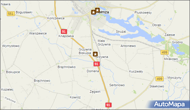 mapa Grzywna gmina Chełmża, Grzywna gmina Chełmża na mapie Targeo