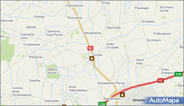 mapa Guzów gmina Wiskitki, Guzów gmina Wiskitki na mapie Targeo