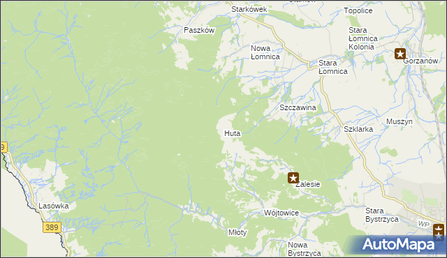 mapa Huta gmina Bystrzyca Kłodzka, Huta gmina Bystrzyca Kłodzka na mapie Targeo