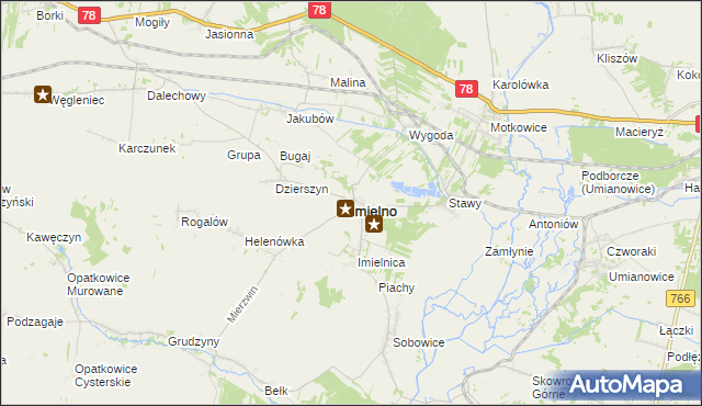 mapa Imielno powiat jędrzejowski, Imielno powiat jędrzejowski na mapie Targeo