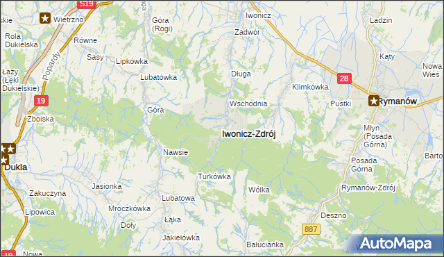 mapa Iwonicz-Zdrój, Iwonicz-Zdrój na mapie Targeo