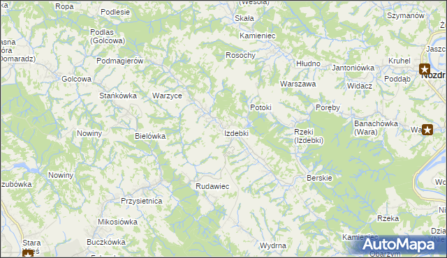 mapa Izdebki gmina Nozdrzec, Izdebki gmina Nozdrzec na mapie Targeo