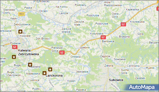 mapa Izdebnik gmina Lanckorona, Izdebnik gmina Lanckorona na mapie Targeo