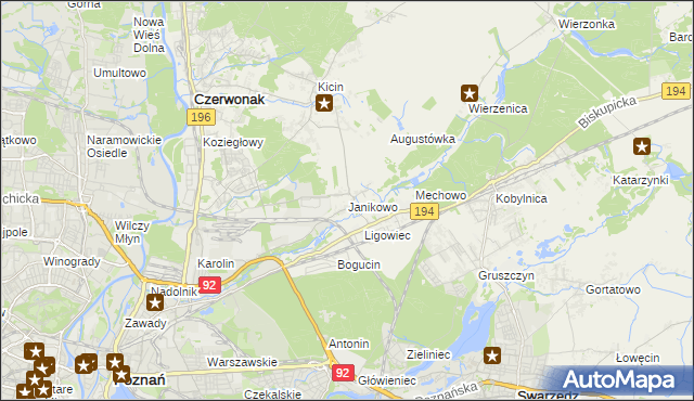 mapa Janikowo gmina Swarzędz, Janikowo gmina Swarzędz na mapie Targeo