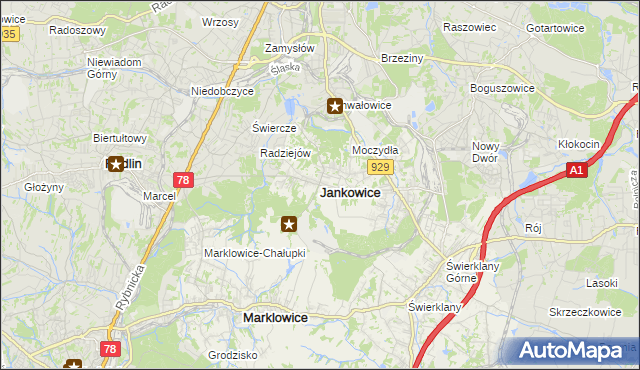 mapa Jankowice gmina Świerklany, Jankowice gmina Świerklany na mapie Targeo