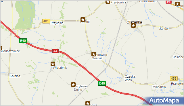 mapa Jankowice Wielkie, Jankowice Wielkie na mapie Targeo