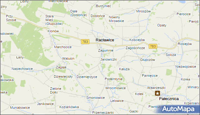 mapa Janowiczki gmina Racławice, Janowiczki gmina Racławice na mapie Targeo