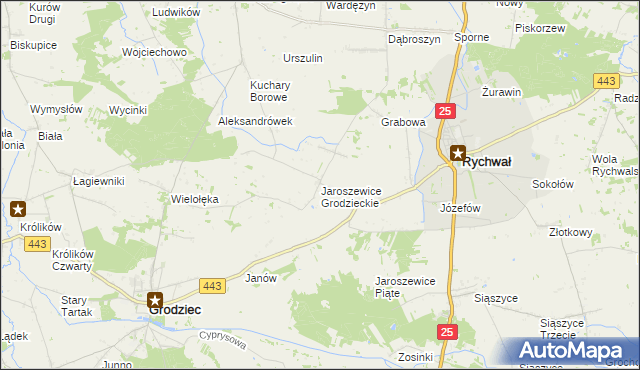 mapa Jaroszewice Grodzieckie, Jaroszewice Grodzieckie na mapie Targeo