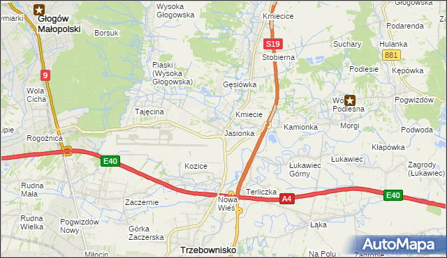 mapa Jasionka gmina Trzebownisko, Jasionka gmina Trzebownisko na mapie Targeo