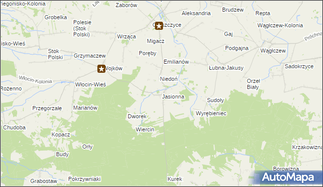 mapa Jasionna gmina Błaszki, Jasionna gmina Błaszki na mapie Targeo