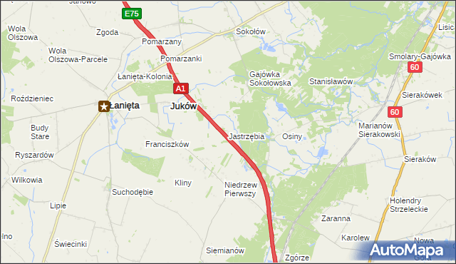 mapa Jastrzębia gmina Gostynin, Jastrzębia gmina Gostynin na mapie Targeo