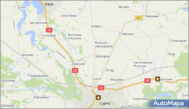 mapa Jastrzębie gmina Lipno, Jastrzębie gmina Lipno na mapie Targeo