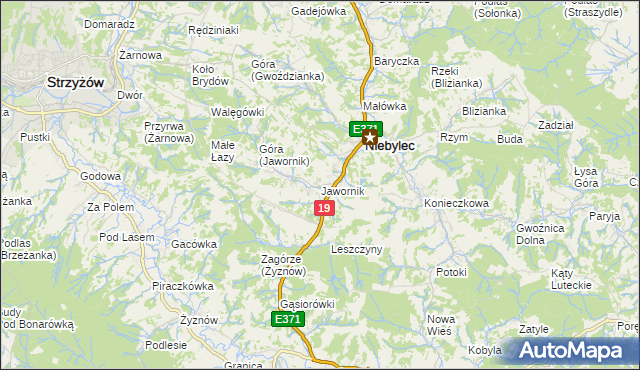 mapa Jawornik gmina Niebylec, Jawornik gmina Niebylec na mapie Targeo