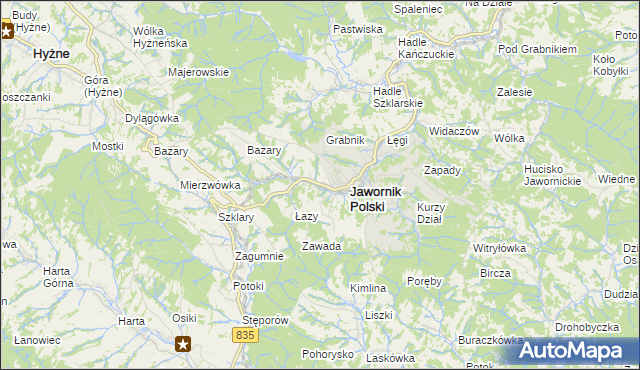 mapa Jawornik Polski, Jawornik Polski na mapie Targeo