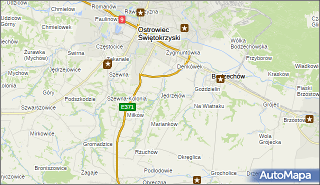 mapa Jędrzejów gmina Bodzechów, Jędrzejów gmina Bodzechów na mapie Targeo