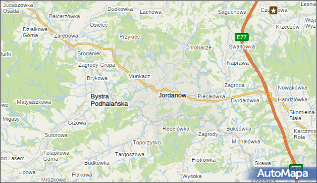 mapa Jordanów powiat suski, Jordanów powiat suski na mapie Targeo