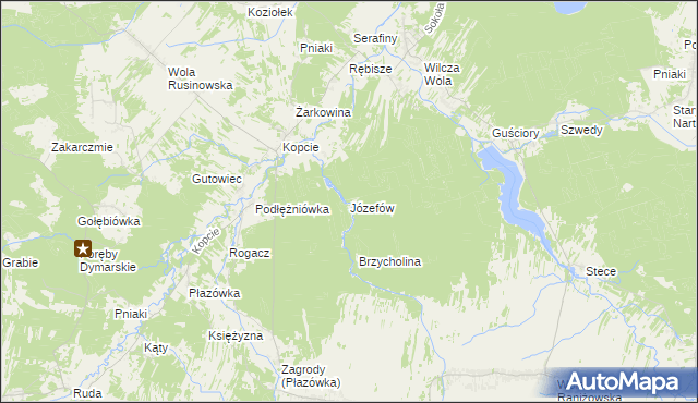 mapa Józefów gmina Dzikowiec, Józefów gmina Dzikowiec na mapie Targeo