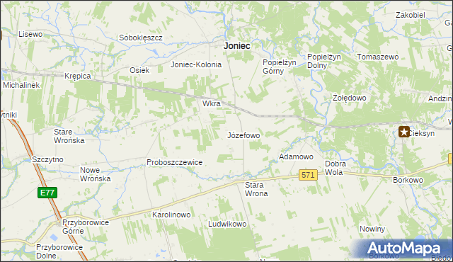 mapa Józefowo gmina Joniec, Józefowo gmina Joniec na mapie Targeo
