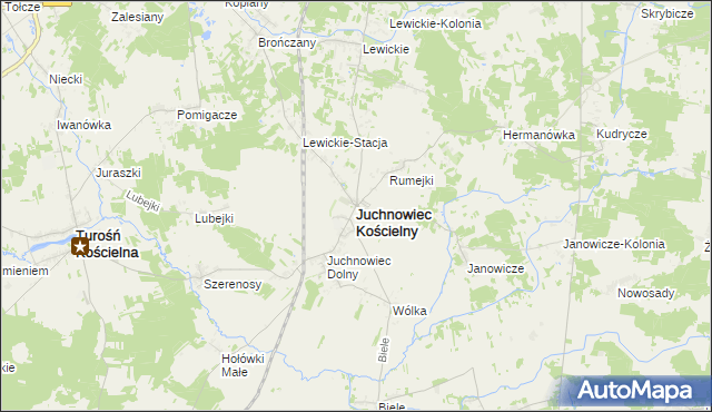 mapa Juchnowiec Kościelny, Juchnowiec Kościelny na mapie Targeo