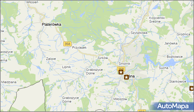 mapa Jurków gmina Leśna, Jurków gmina Leśna na mapie Targeo