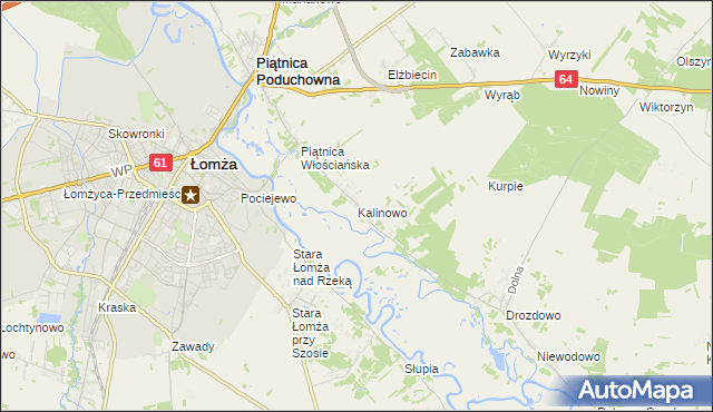mapa Kalinowo gmina Piątnica, Kalinowo gmina Piątnica na mapie Targeo