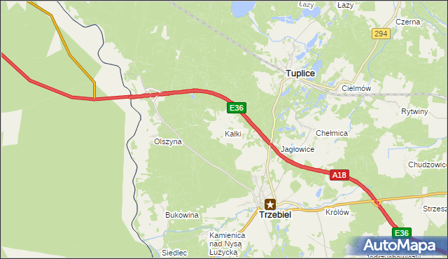 mapa Kałki gmina Trzebiel, Kałki gmina Trzebiel na mapie Targeo