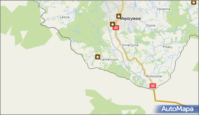 mapa Kamieńczyk gmina Międzylesie, Kamieńczyk gmina Międzylesie na mapie Targeo