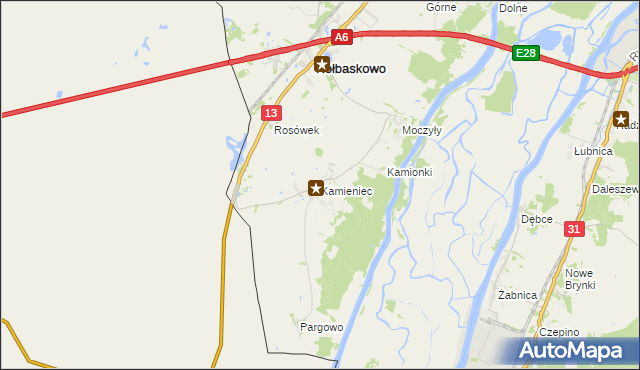 mapa Kamieniec gmina Kołbaskowo, Kamieniec gmina Kołbaskowo na mapie Targeo