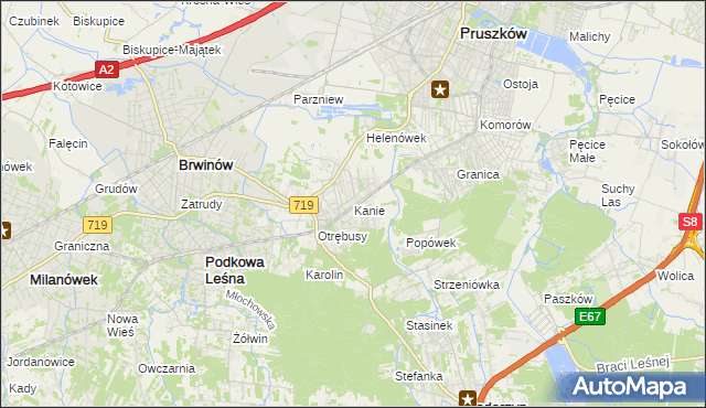 mapa Kanie gmina Brwinów, Kanie gmina Brwinów na mapie Targeo