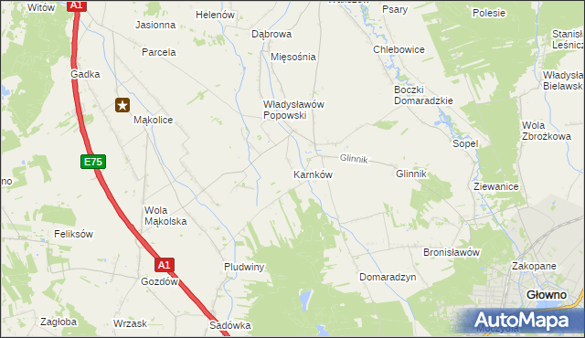 mapa Karnków gmina Głowno, Karnków gmina Głowno na mapie Targeo