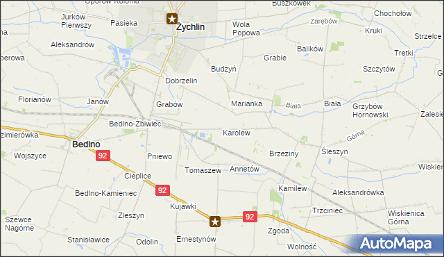 mapa Karolew gmina Bedlno, Karolew gmina Bedlno na mapie Targeo