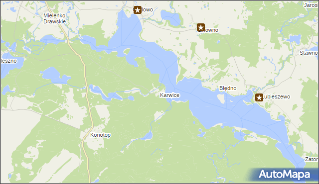 mapa Karwice gmina Drawsko Pomorskie, Karwice gmina Drawsko Pomorskie na mapie Targeo