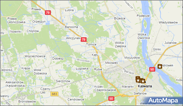 mapa Kąty gmina Góra Kalwaria, Kąty gmina Góra Kalwaria na mapie Targeo