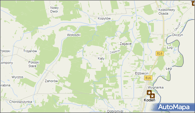 mapa Kąty gmina Kodeń, Kąty gmina Kodeń na mapie Targeo