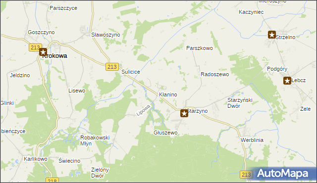 mapa Kłanino gmina Krokowa, Kłanino gmina Krokowa na mapie Targeo
