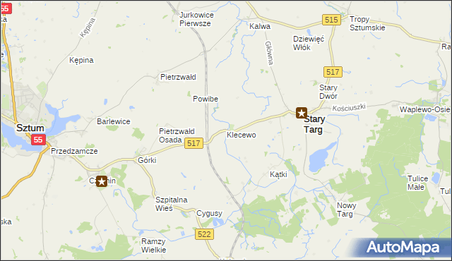 mapa Klecewo gmina Stary Targ, Klecewo gmina Stary Targ na mapie Targeo