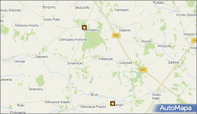 mapa Klepacze gmina Drohiczyn, Klepacze gmina Drohiczyn na mapie Targeo