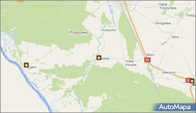 mapa Kłosów gmina Mieszkowice, Kłosów gmina Mieszkowice na mapie Targeo