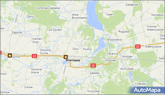 mapa Kłudno gmina Wieniawa, Kłudno gmina Wieniawa na mapie Targeo