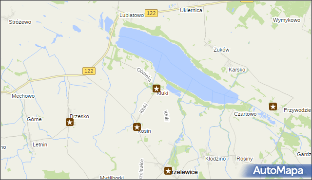 mapa Kluki gmina Przelewice, Kluki gmina Przelewice na mapie Targeo