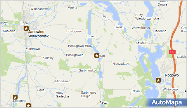 mapa Kołdrąb gmina Janowiec Wielkopolski, Kołdrąb gmina Janowiec Wielkopolski na mapie Targeo