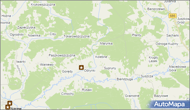 mapa Koleśne, Koleśne na mapie Targeo