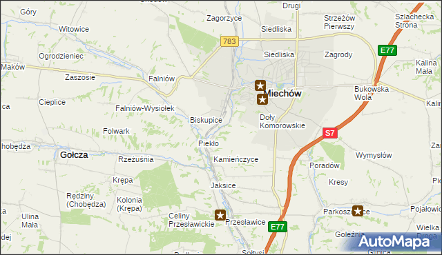 mapa Komorów gmina Miechów, Komorów gmina Miechów na mapie Targeo