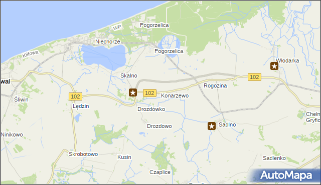 mapa Konarzewo gmina Karnice, Konarzewo gmina Karnice na mapie Targeo