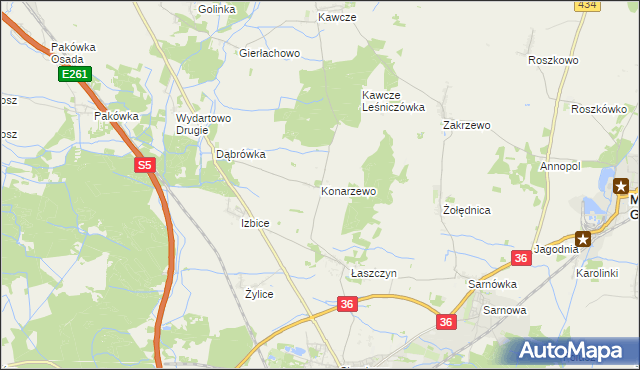 mapa Konarzewo gmina Rawicz, Konarzewo gmina Rawicz na mapie Targeo